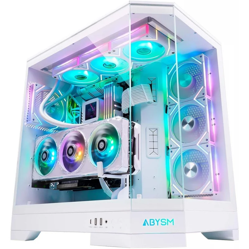 Gaming Danube SAVA H600 White E-ATX Gamer PC Case with 3 Tempered Glass Panels, 4 x 120mm ARGB Fans, Controller, Support f