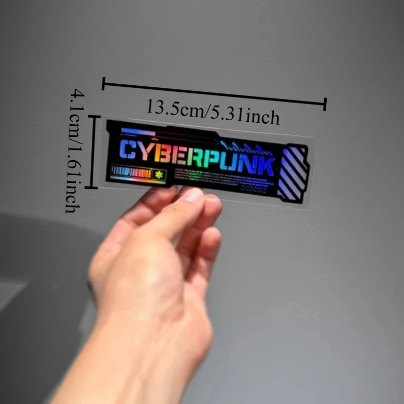 4Pcs Holographic Cyberpunk Sticker Set, Futuristic Sci-Fi Vinyl Decal for Car Window, Bumper & Laptop