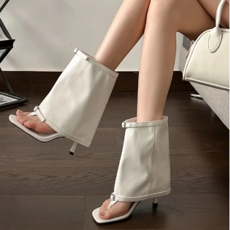 Sepatu Bot Wanita Musim Panas Model Pinch Toe, Sepatu Bot Desainer Model Celana Kulit Berkualitas Tinggi, Sepatu Bot Musim Panas Hak Tinggi Model Open Toe