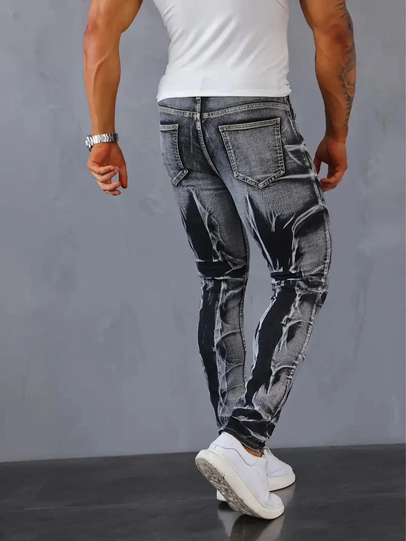 Men Classic Skinny Blue Denim Jeans Man Italian Style Stretch Ripped Denim Pants Quality Male Slim Fit Denim Trousers