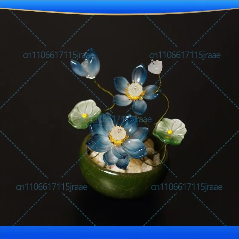 Glazed petal ceramic flower pot high-grade small ornament table indoor ornament