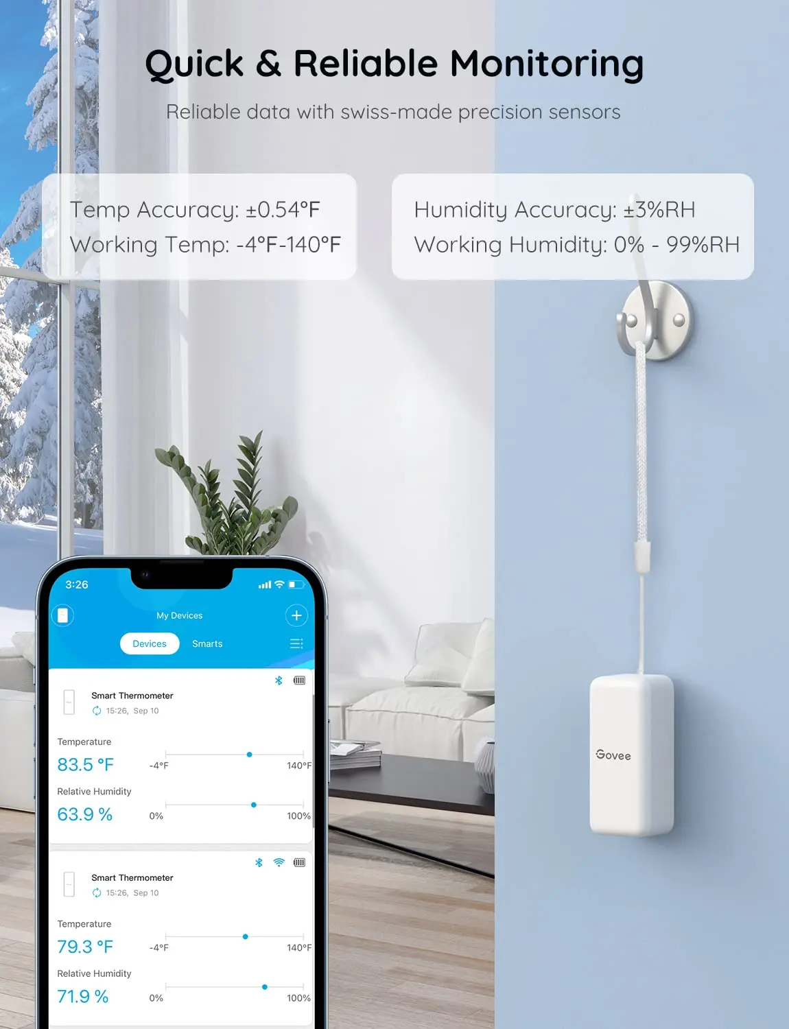 3-Pack WiFi Temperature Humidity Monitor with App Alerts, Data Storage for Home & Greenhouse