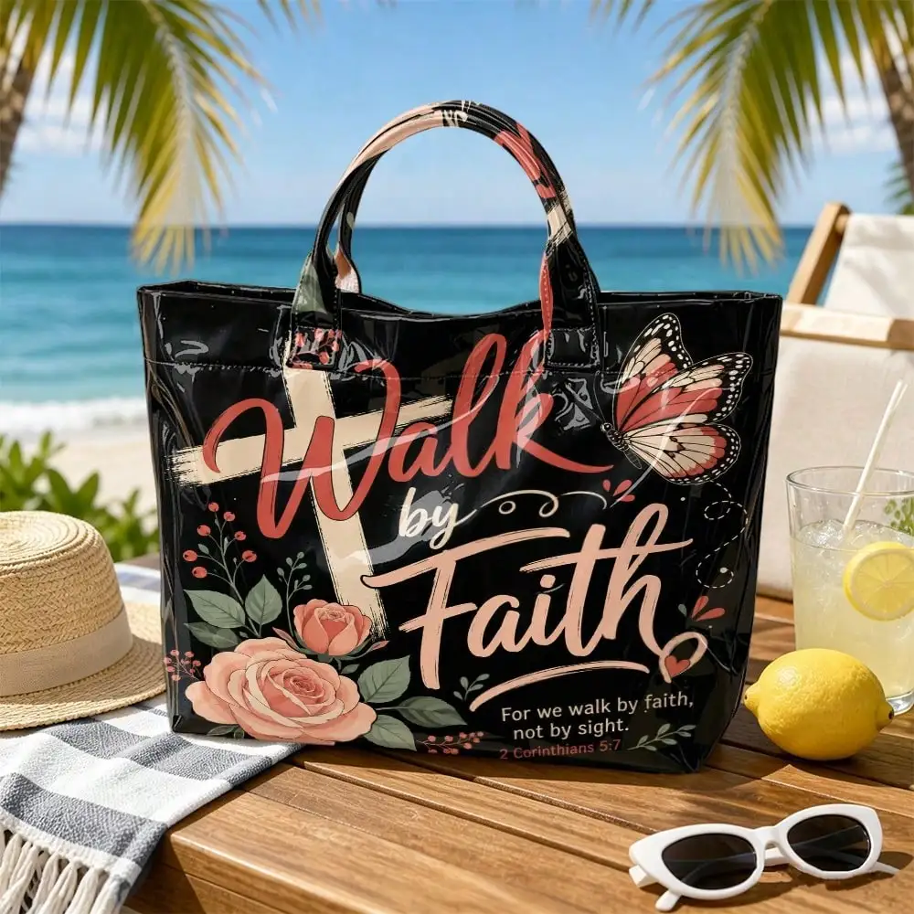 1pc Cross Floral Print Tote Bag, Large-Capacity Handbag, Suitable For Clothes, Parties, Leisure Portable Storage Bags.