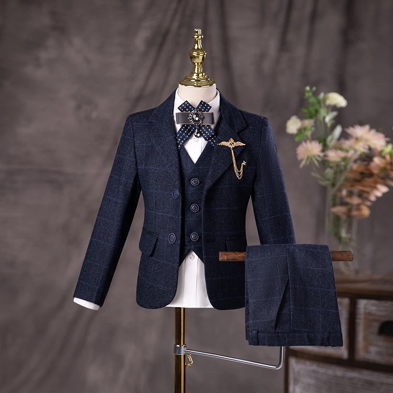 

Children's British Style Suit Set Boy Catwalk Wedding Baby Birthday Host Piano Performance Costume Autumn Winter Kids Blazer