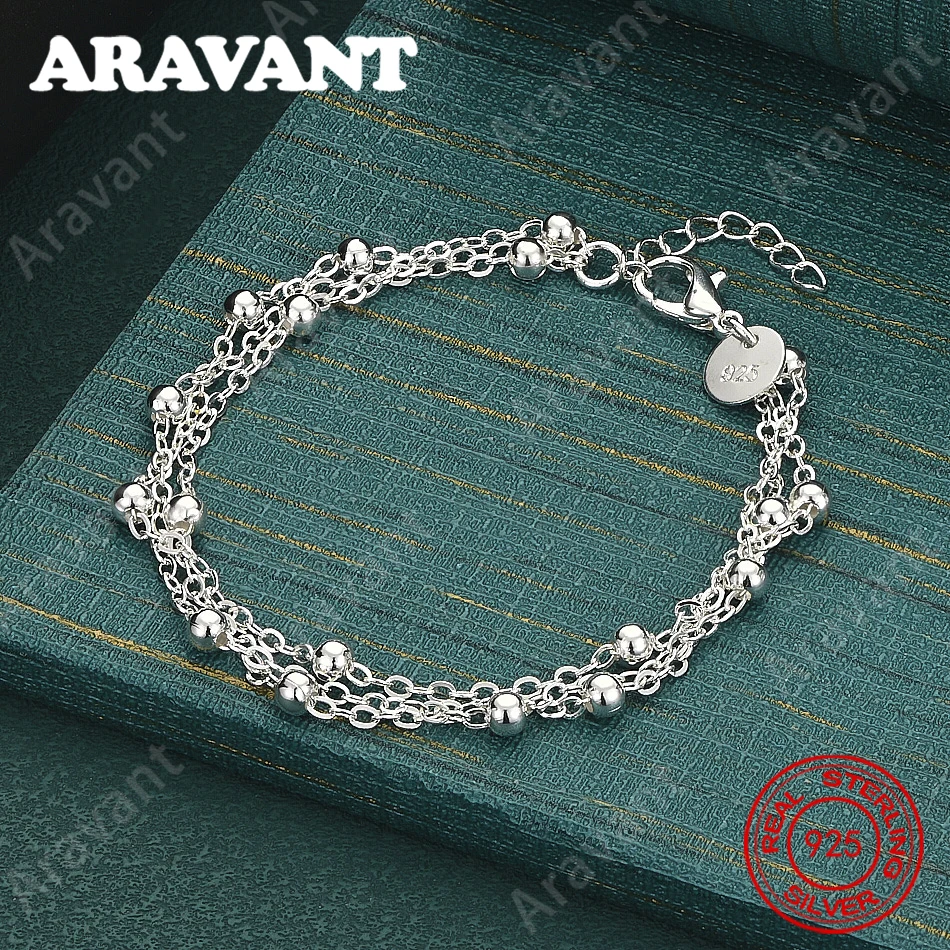 925 Sterling Silver Multi-Layer Chain Bracelet With Spacer Beads – Exquisite And Cute Jewelry For Women (Weddings & Parties)