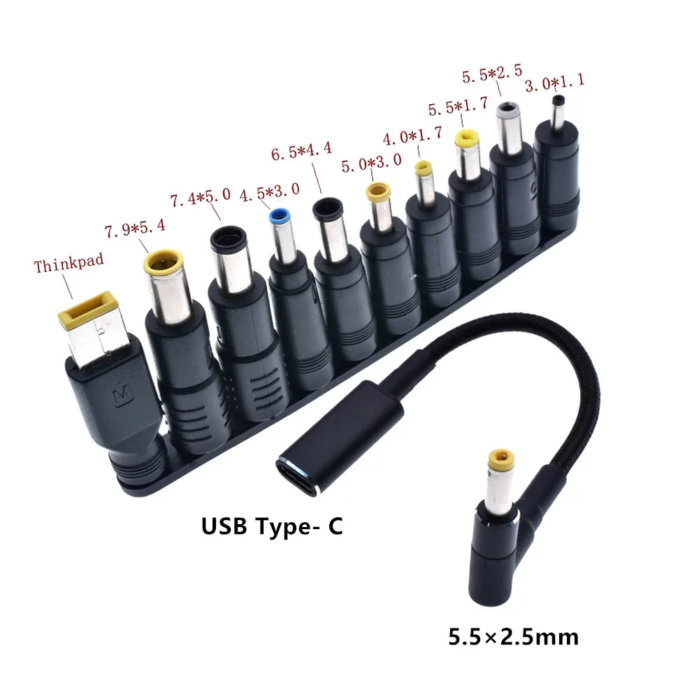 100W Type C to Universal Notebook Adapter Connecter Dc Jack Usb C Laptop Charging Cable Cord Laptop Charger 10pcs Connector