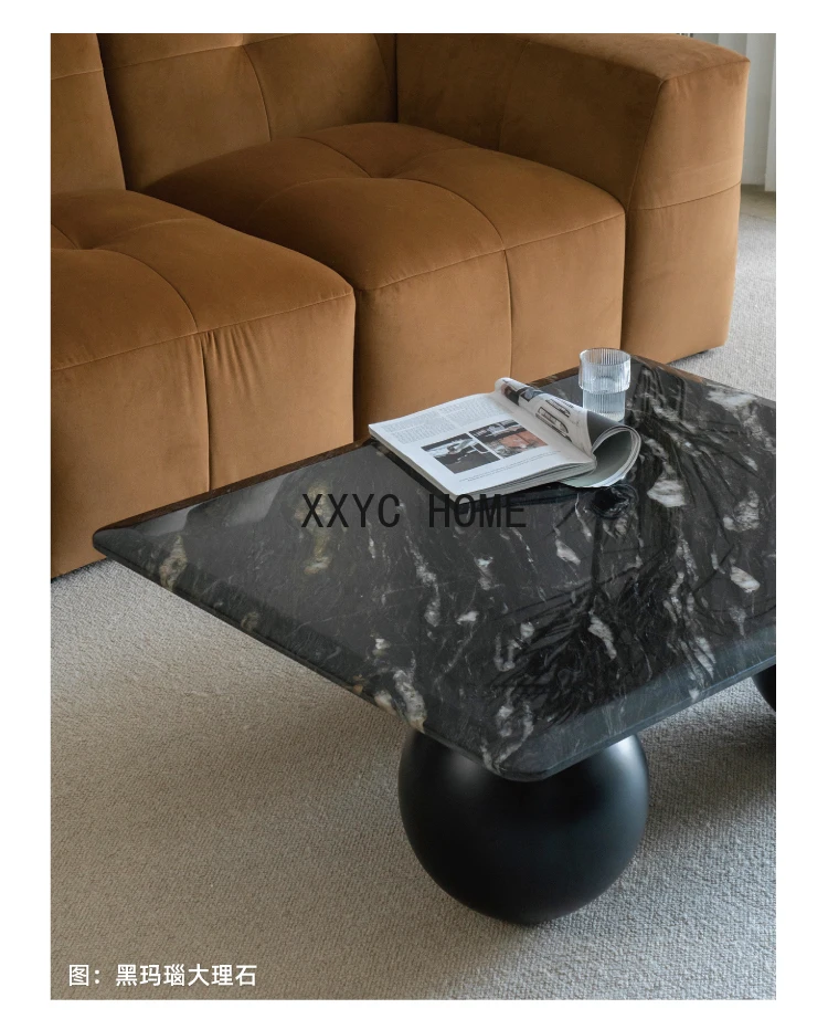 Nordic Coffee Table/Solid Wood Ball Artistic Living Room Sofa Tea Table Square Glass Marble Table Top