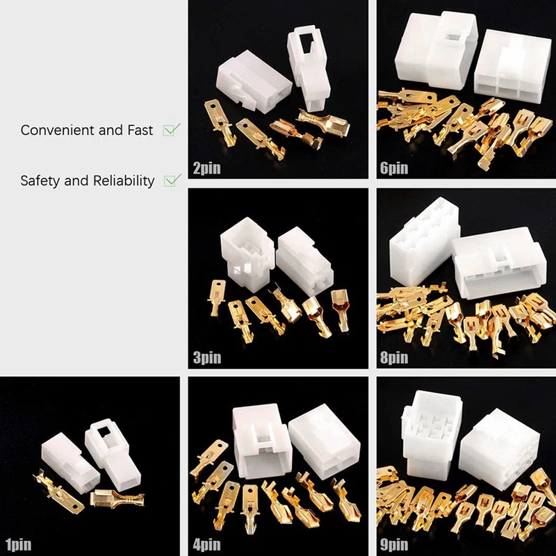 400 PCS 6.3MM Automotive Wire Connector 1/2/3/4/6/8/9 Pin Electrical Male And Female Cable Terminal Connector Kit