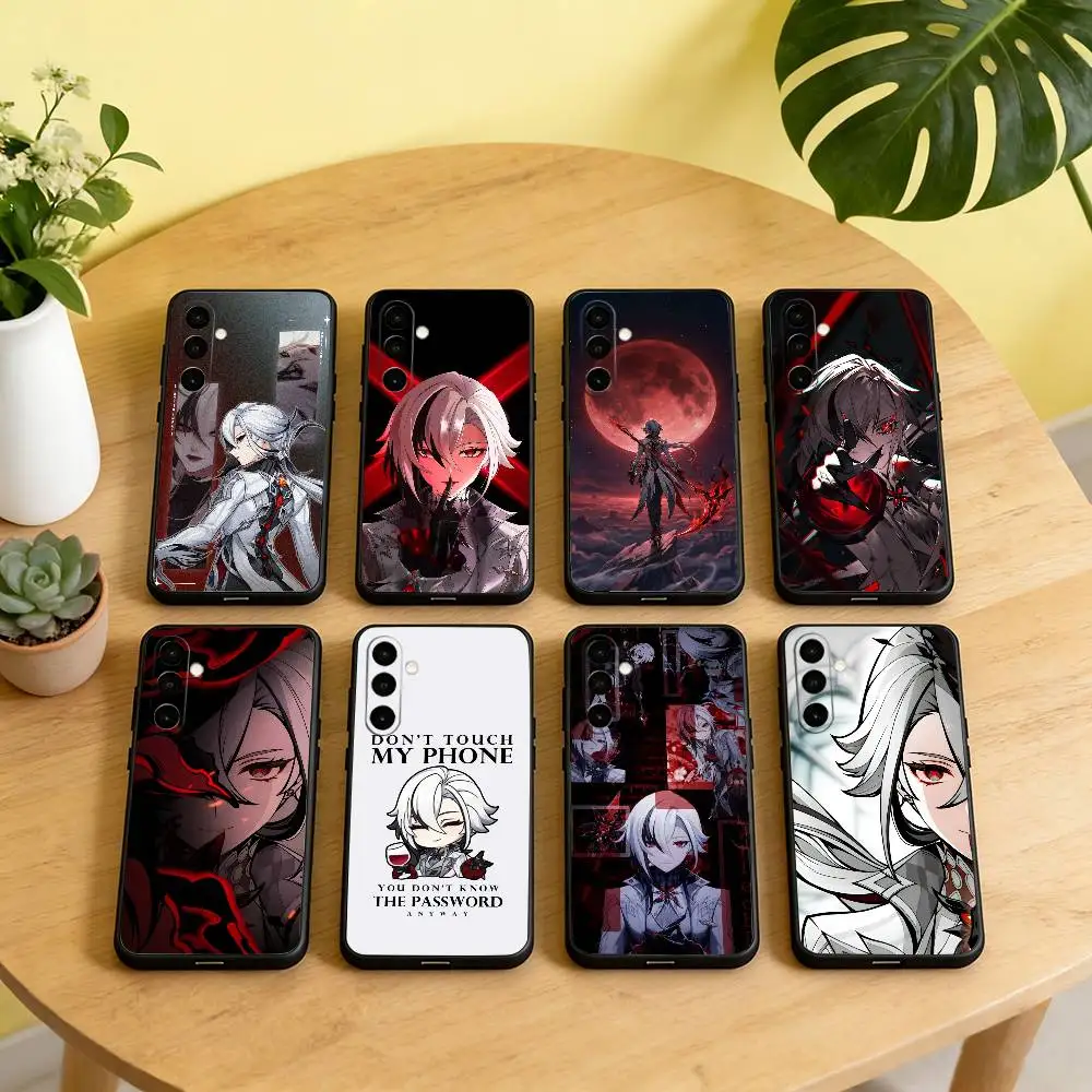 G-Genshin A-Arlecchino The Knave Phone Case Black Silicone Soft For Samsung Galaxy A73,A72,A71,A70,A53,A52,A51