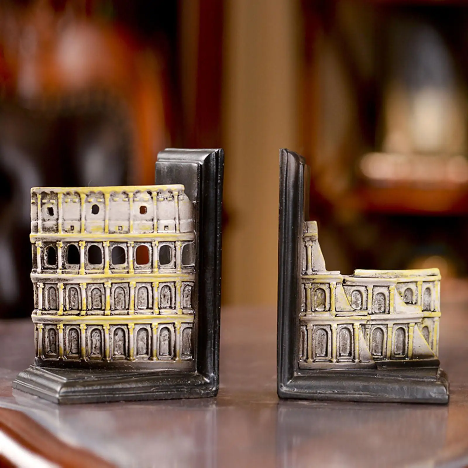 2Pcs Decorative Bookends Book Stoppers Christmas Non Slip Desk Bookends of The Colosseum Resin Book Ends for Recipe School