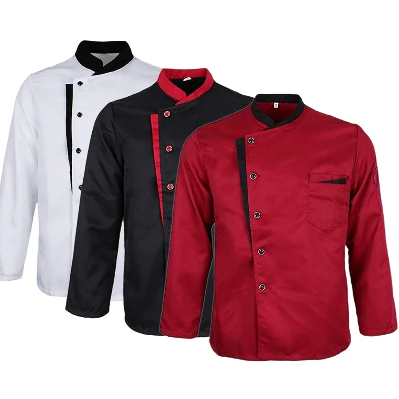 Veste de Chef de Restaurant à manches longues, manteau de cuisine pour hommes et femmes, uniforme de serveur, vêtements de travail pour hôtel et boulangerie