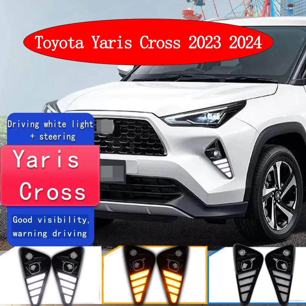 

For Toyota Yaris Cross 2023-2024 Car LED DRL 12V Daytimes Running Light Auto Daylights Dynamic Yellow Turn Signal Driving Lamps