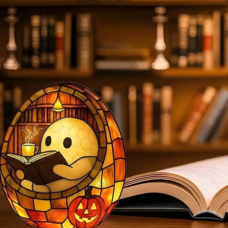 

Halloween Themed Ghostly Reading Book Nightlight Resins Sculpture USB Powered LED Desk Decors For Book Lover and Reader KXRE