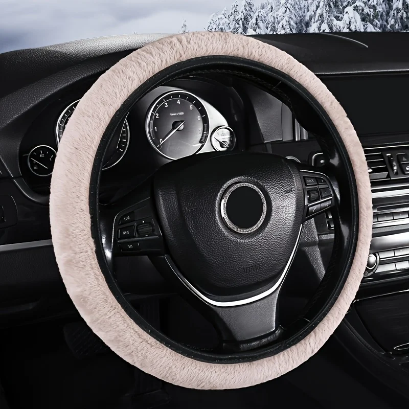 Winter Plush Fleece Anti-Slip Warm O-Shaped Car Steering Wheel Cover — Universal Fit Without Inner Ring