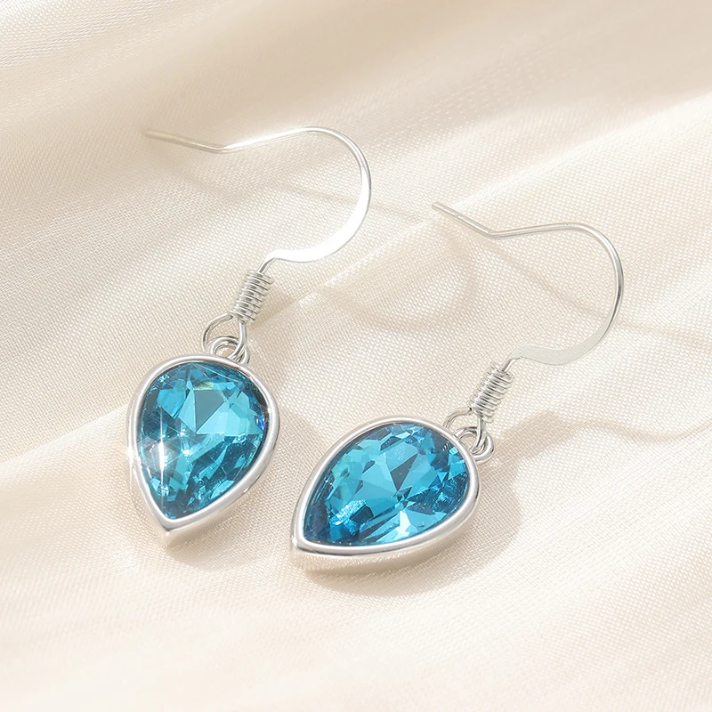 Trendige Wassertropfen-Meerblaue Zirkon-Ohrringe Exquisite Vergoldete Metall-Verlobungs-Ohrringe Hochzeitsschmuck für Frauen