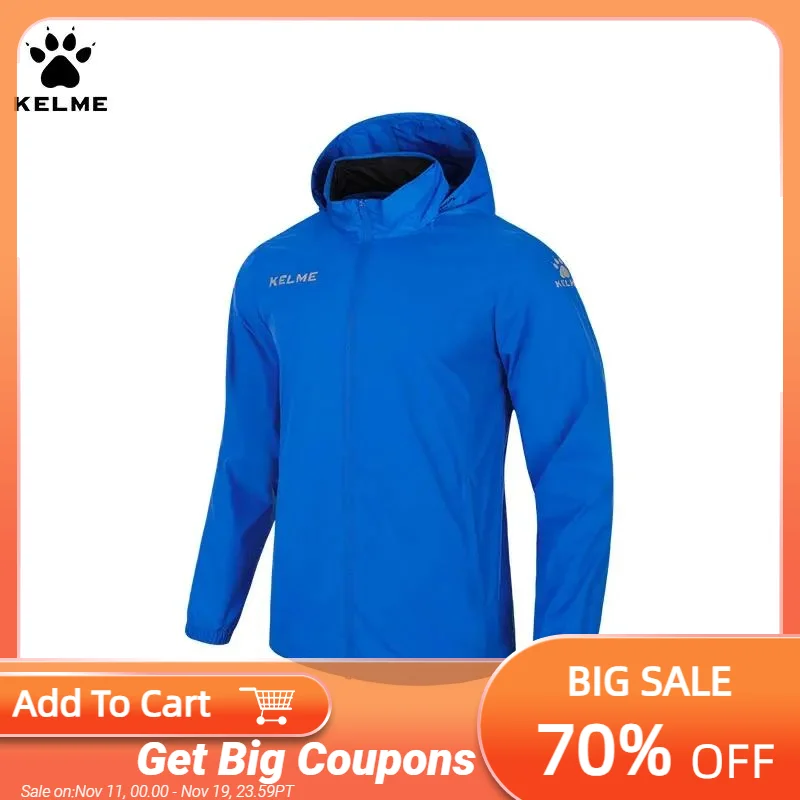 

KELME Men's Windbreaker Running Jacket Soccer Kid Hooded Windproof Coat Training Waterproof Jacket Quick Dry 3801241