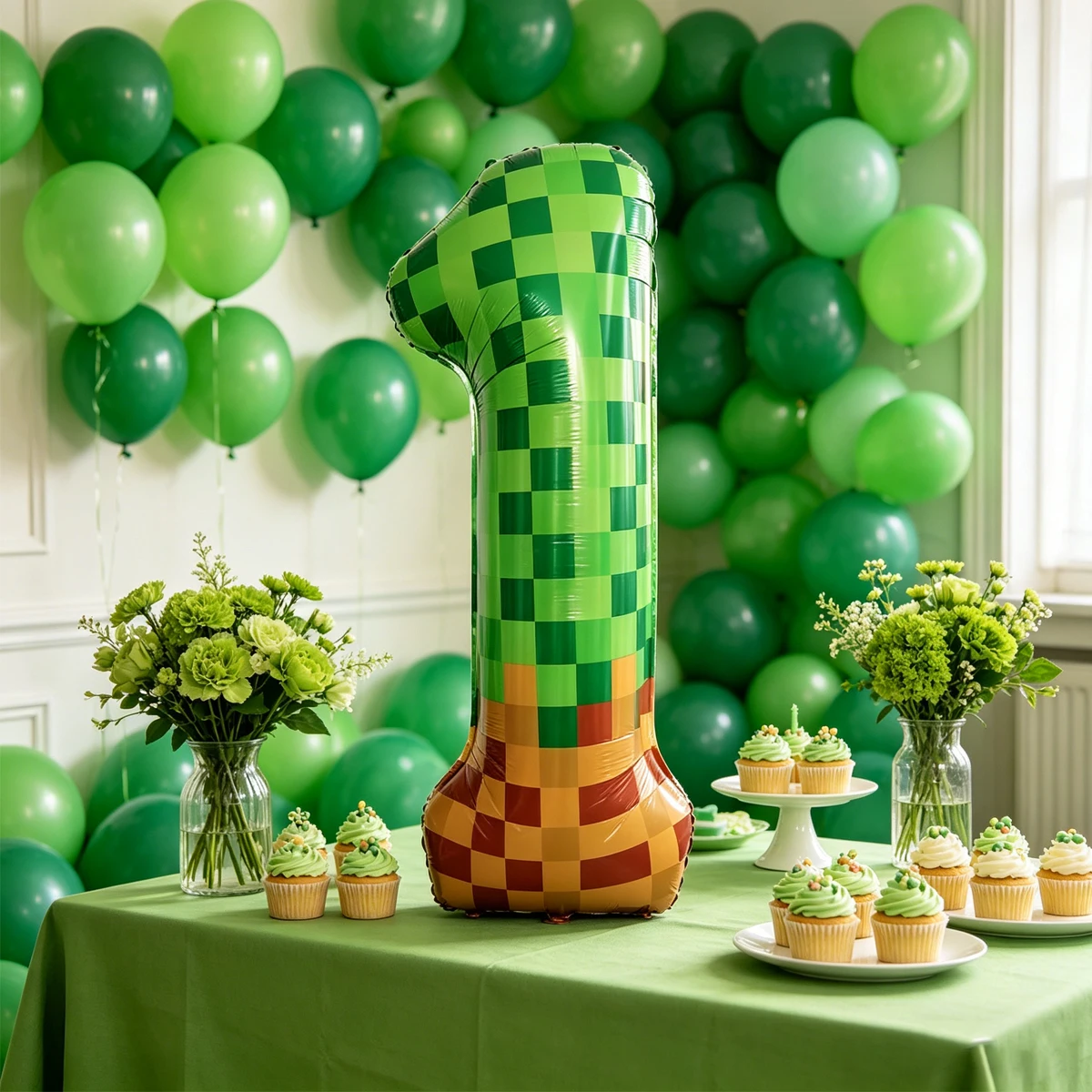 40 Zoll Riesige Mosaik Grüne Pixel Themen-Zahlen Folienballons Nummer 0-9 Ballons Partyballons Geburtstagsfeier – Detail 6