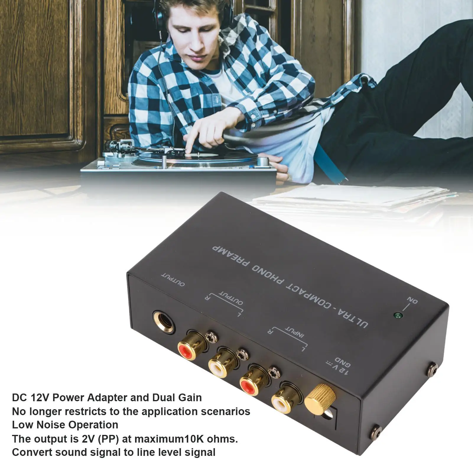 Pré-amplificador Phono com controle de volume e saída 1/4 para plataforma giratória pp400 - Interface de áudio de alta qualidade