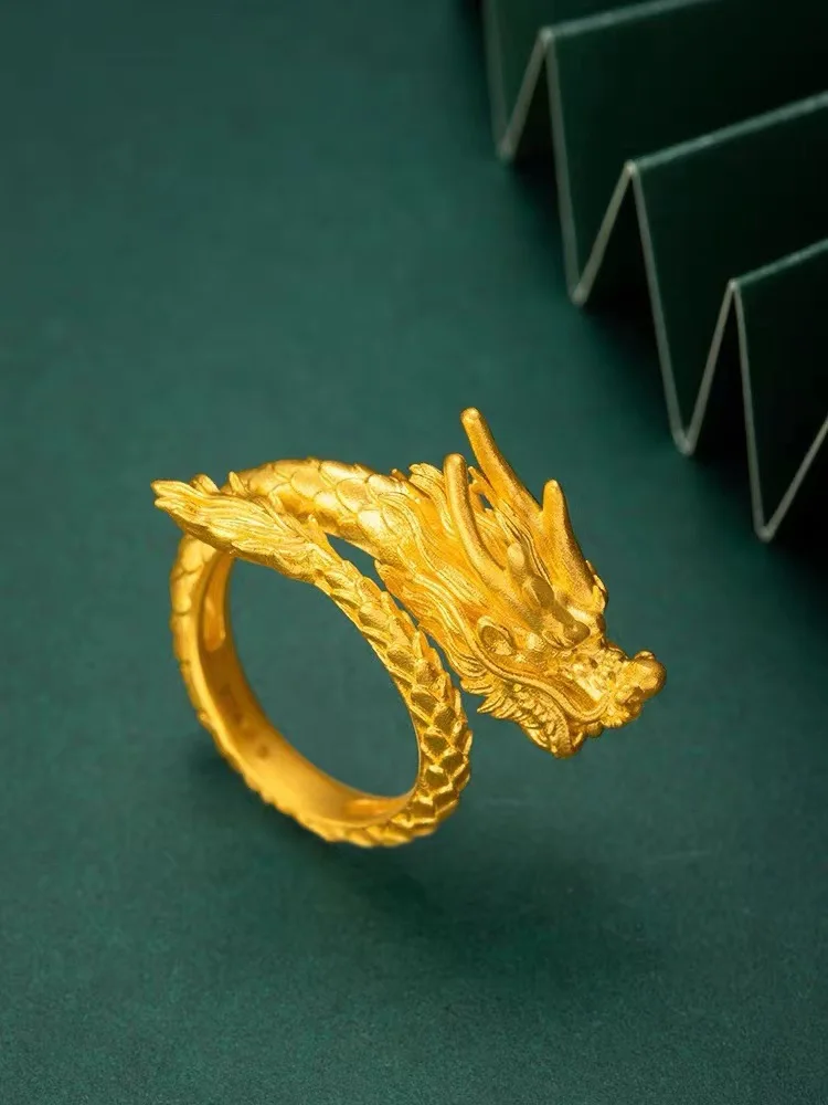 

High-quality pure gold dragon ring, zodiac dragon open ring for men, domineering dragon AU999 ring jewelry