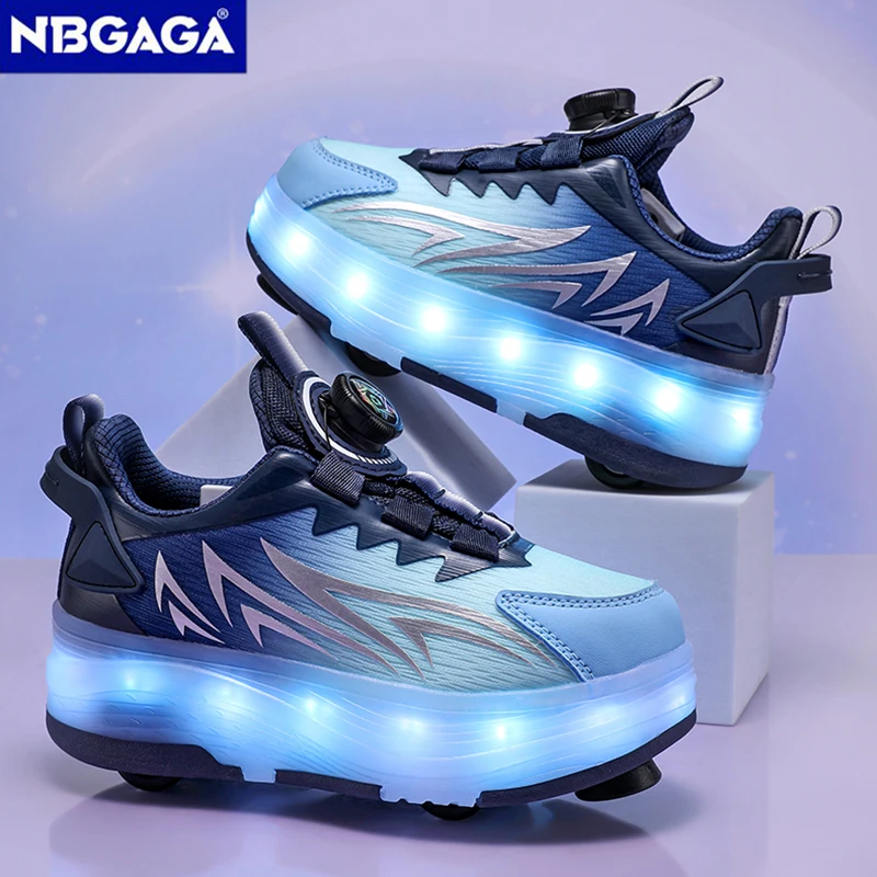 

Светящиеся туфли для роликовых коньков с 4-съемными колесами, светящиеся кроссовки со светодиодной подсветкой для детей, спортивная обувь с зарядкой через USB для мальчиков и девочек