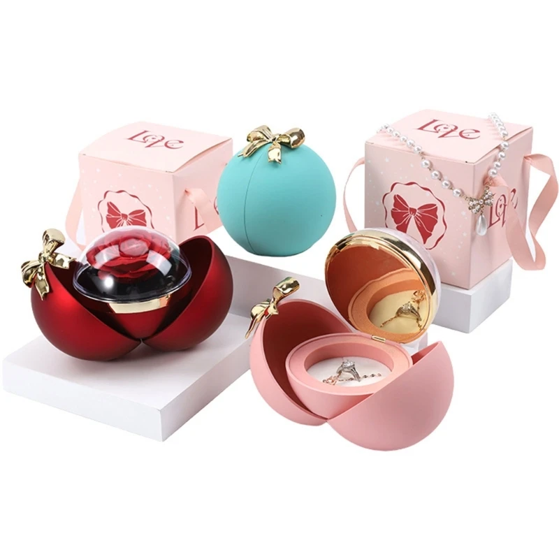 Elegant Rose Flower Rings Box Sphere Container Perfect for Engagements Proposals Weddings and Special Occasions