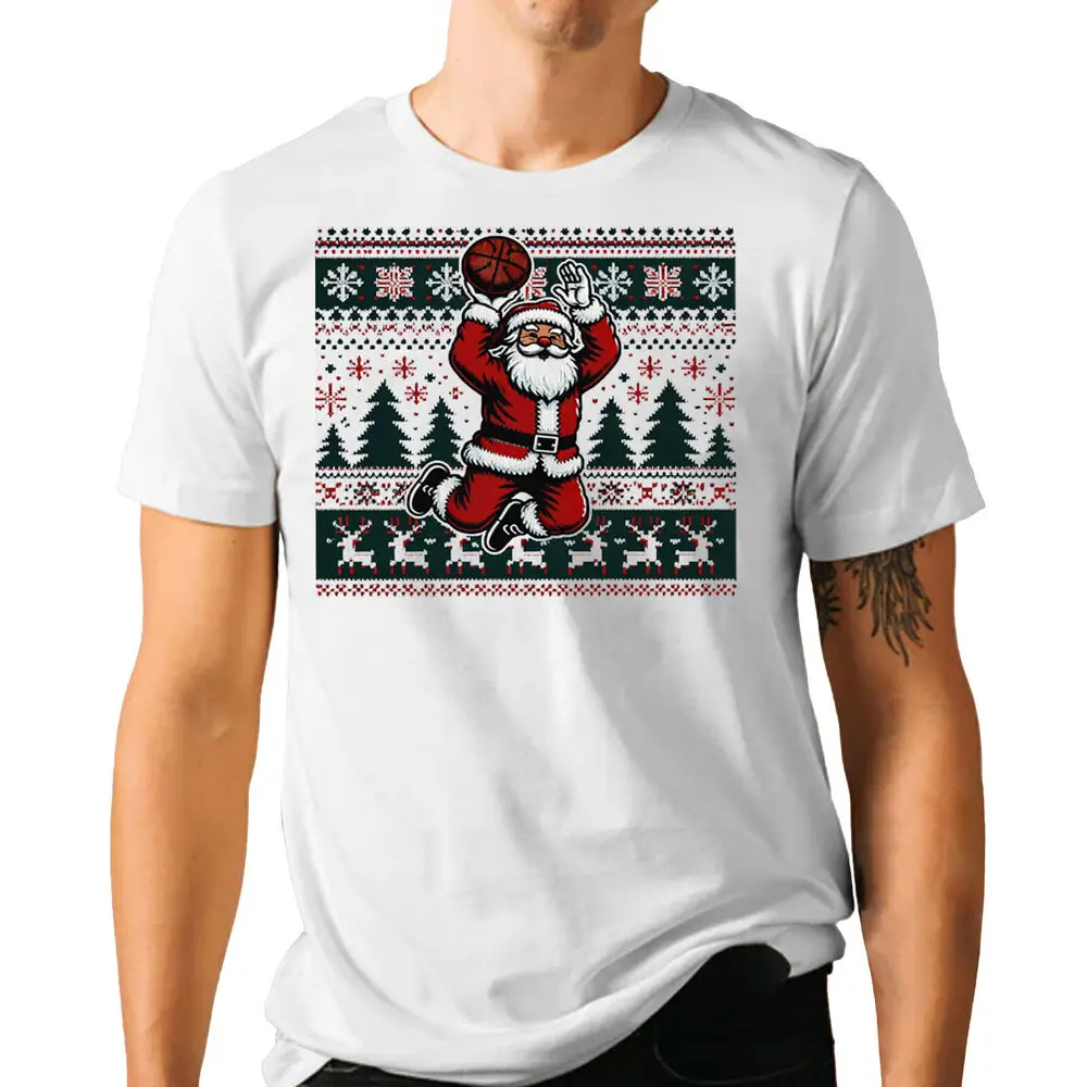 Merry Christmas Santa Claus Basketball T-shirt - Ugly Xmas Tee Shirt For Men Clothing Women Short Sleeve Tees High Quality