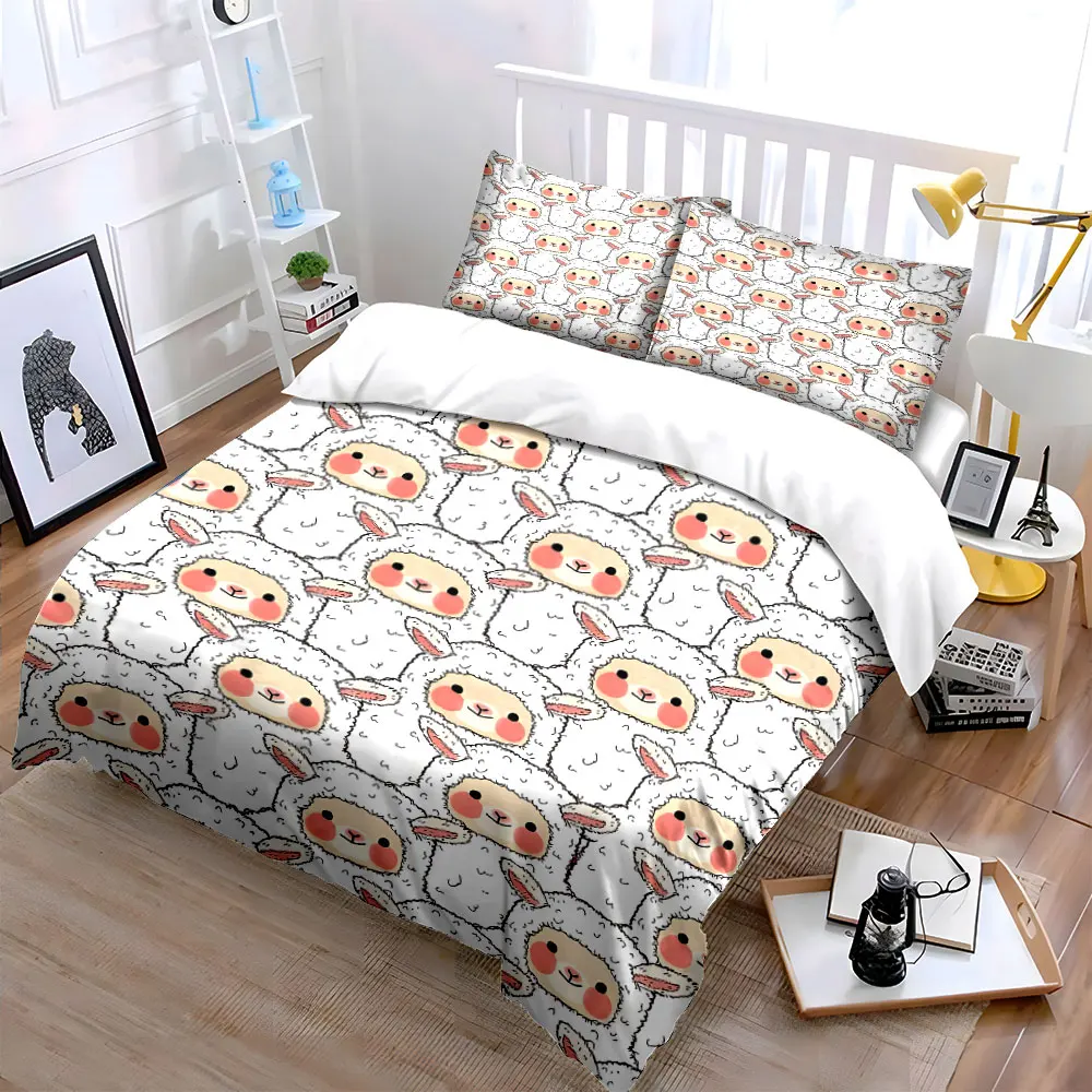 Cute Alpaca Pattern Design cartoon Printed Duvet Cover Set 1 Duvet Cover+2 Pillowcase Multi Size Bedroom Bedding Decor