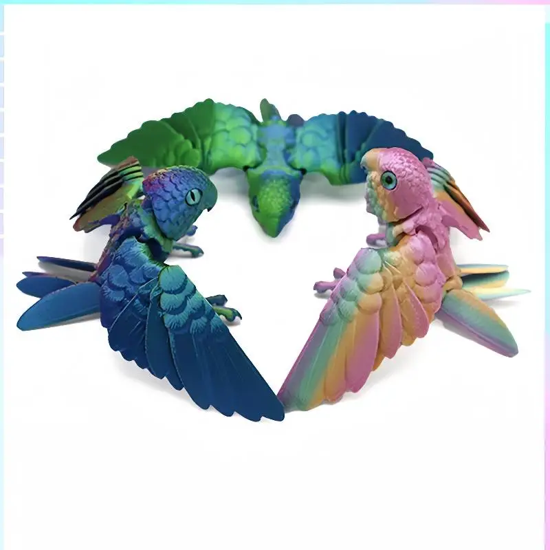 Articulated 3D Printed Parrot Model Movable Wings Joints Realistic Bird Statue for Home Decoration Collection Gift for Adults