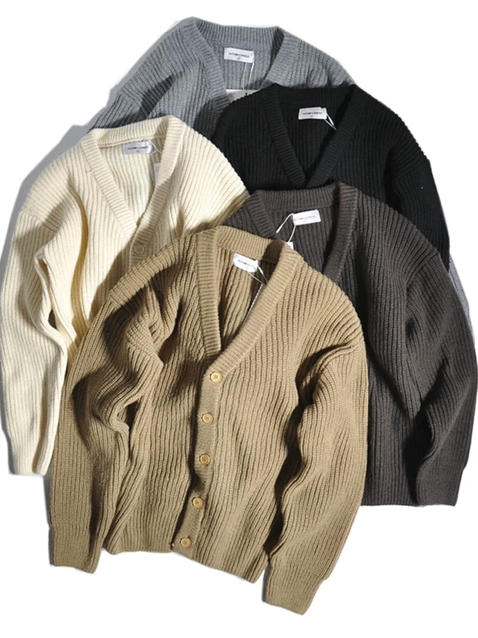 

European Sle Knitted Cardigan Men's Deep V-ne Sweatirt Outerwear Casual Workwear Wool Paul irt Trendy Loose Fit Soft ...