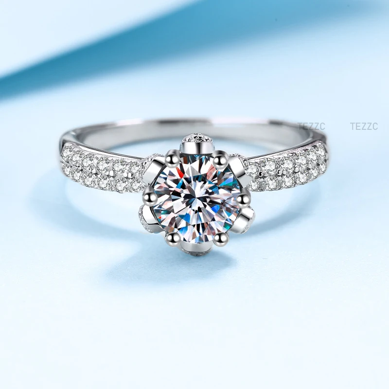 Tezzc 1-5CT Moissanite Rings VVS1 Lab Diamond Ring for Women 925 Sterling Silver Engagement Promise Wedding Party Band GRA