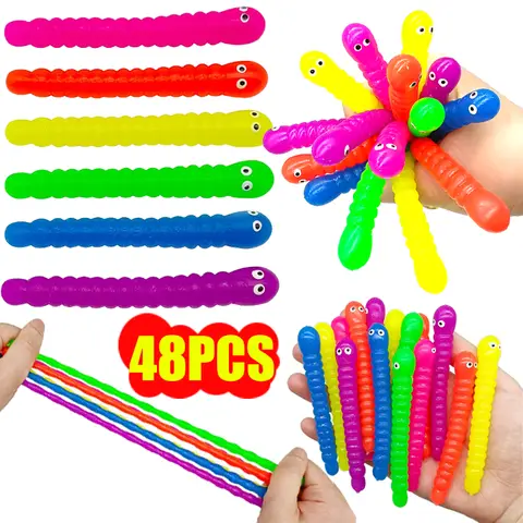 48/24/12/6Pcs Colorful Soft Caterpillars Birthday Party Favors Fun Decompression Stretch Caterpillar Small Items Halloween Gifts