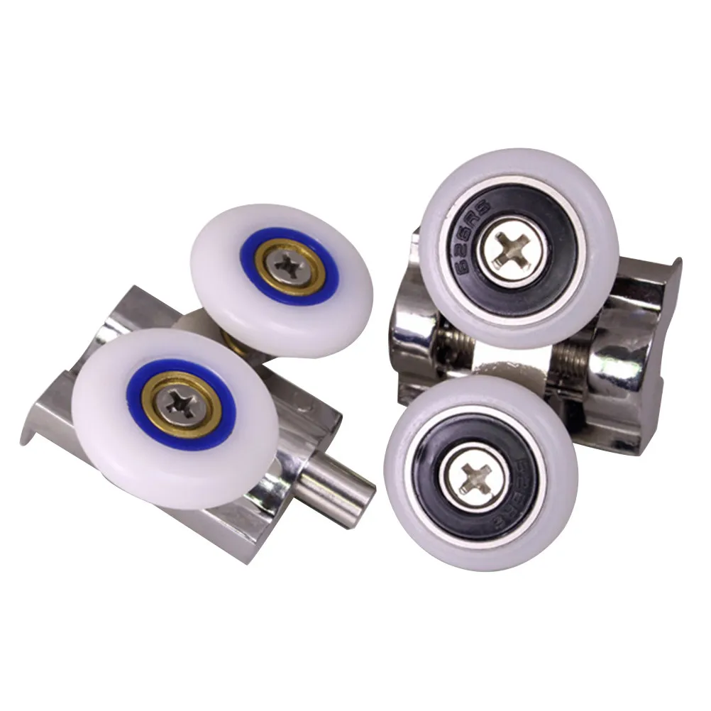 

4pcs Set Of 4 Single Shower Door Rollers 2 Upper 2 Bottom 26Mm Double Wheeled Bathroom Door Roller Smooth Rustproof Zinc Alloy