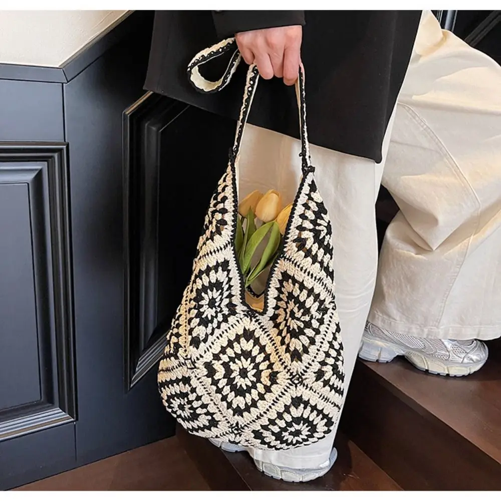 

Простая сумка через плечо, вязаная сумка в богемном стиле, большая вместительная сумка-тоут, выдолбленная сумка, тканая сумка для отпуска