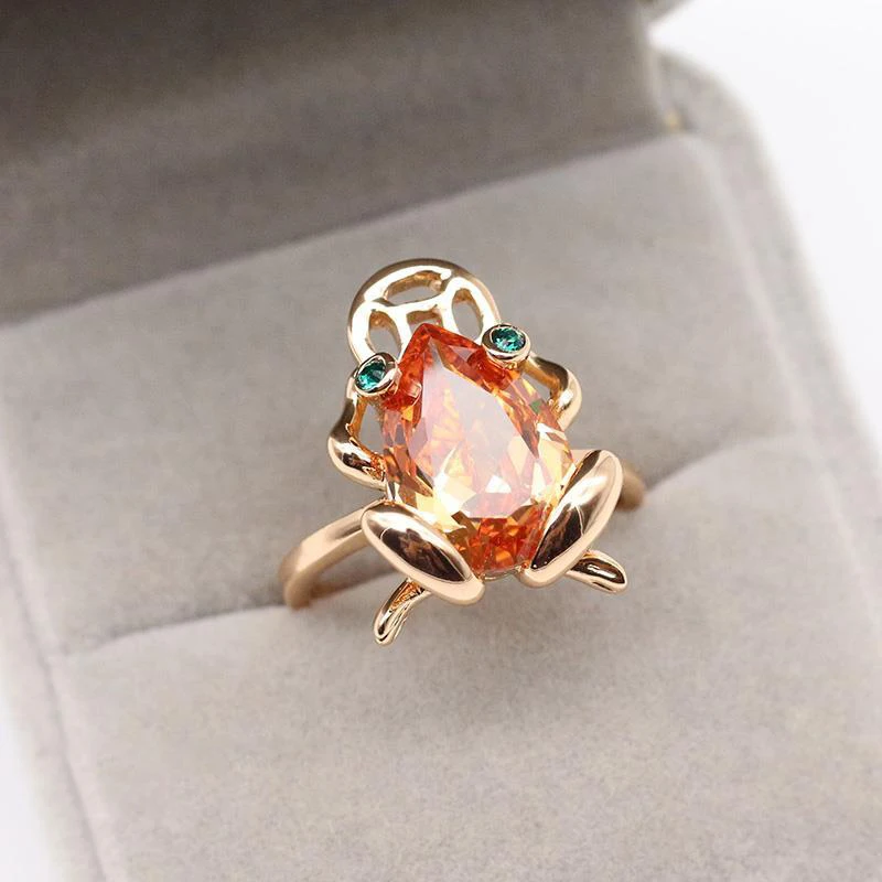 New original citrine golden toad frog open ring light luxury sparkle unique gold-plated craft charm women's brand jewelry