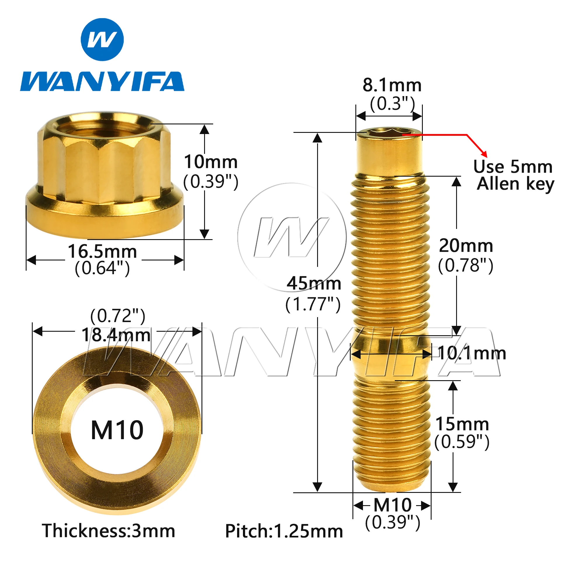 Wanyifa Titanium Bolt M8/10x45/54/55/65mm Automotive Exhaust Manifold Stud Kit Pitch 1.25 Screws Nuts Washers Sets 4pcs/10pcs