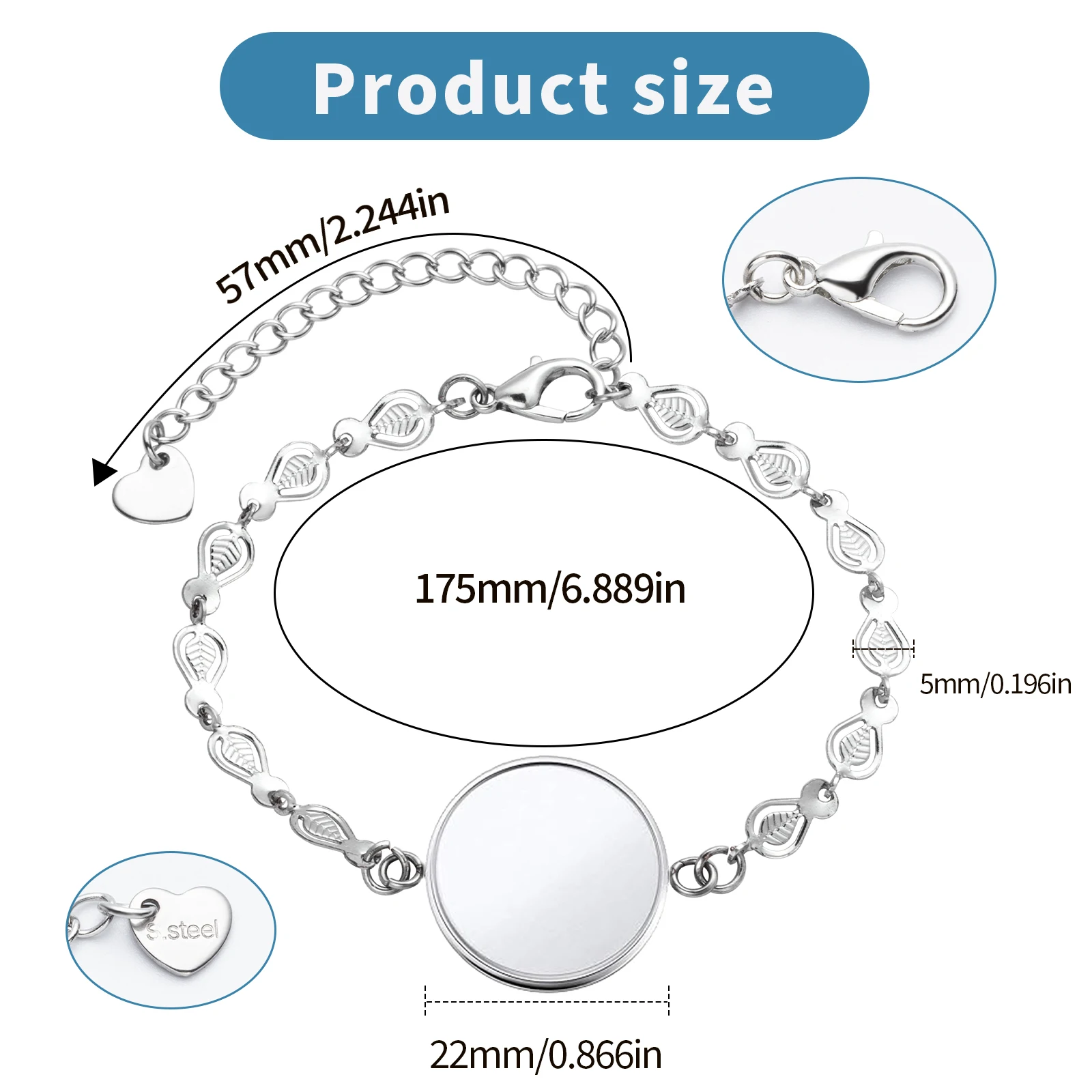3Pcs Stainless Leaf Hollowed Out Bracelet Bezel Settings , Bracelets Blank Tray Bangles Cabochons for Jewelry DIY Craft Making