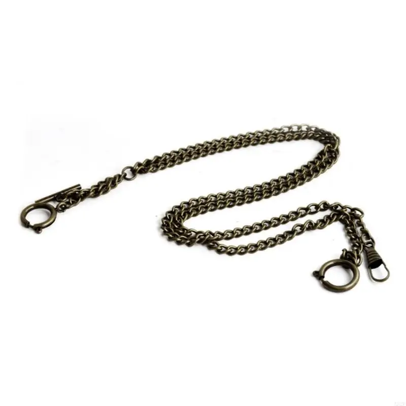 A52E Pocket Watch Chain Double Albert Chain Classic T-Bar Watch Chain Link Keychain with Spring Rings Clasp T-Bar for Men