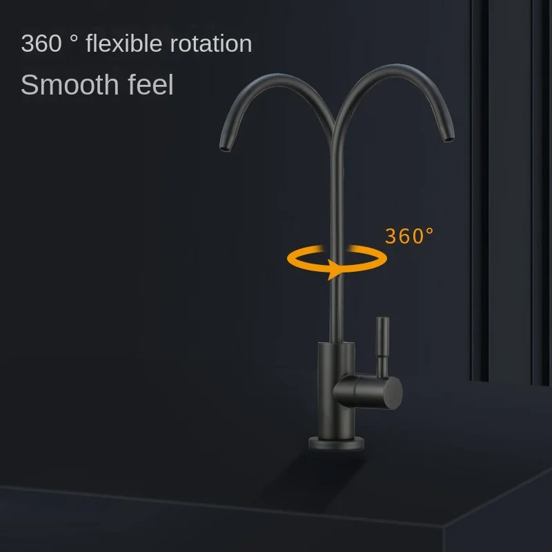 KKTNSG Matt Black SUS304 Direct Drinking Tap Anti-Osmosis Kitchen Sink Faucet with Built-in Water Purifier Filter 1/4 Inch