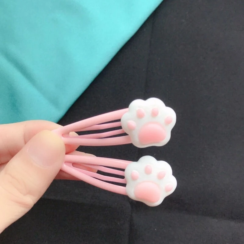 2pcs Cartoon Cat Paw Shape Hairpins Hot Girls Cartoon Cat Hair Clip Headdress Y2k Style Cartoon Cat Paw Hair Clip for Teens Girl