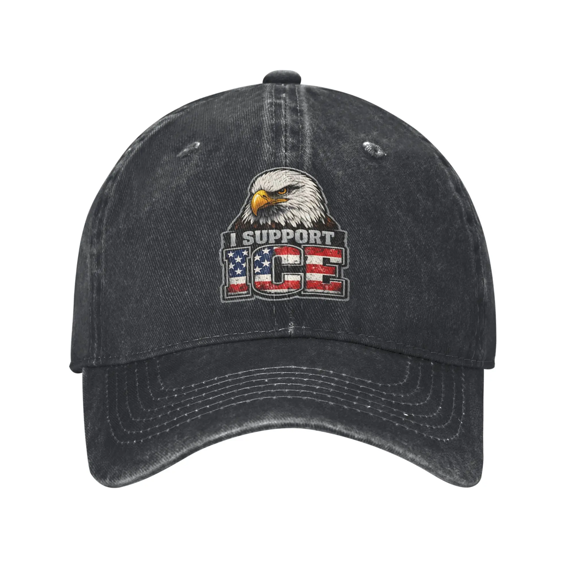 

I Support ICE Patriotic American Flag Bald Eagle Baseball Cap Outdoor Gym Wholesale Washed Hip Hop Hats Classic Baseball Caps