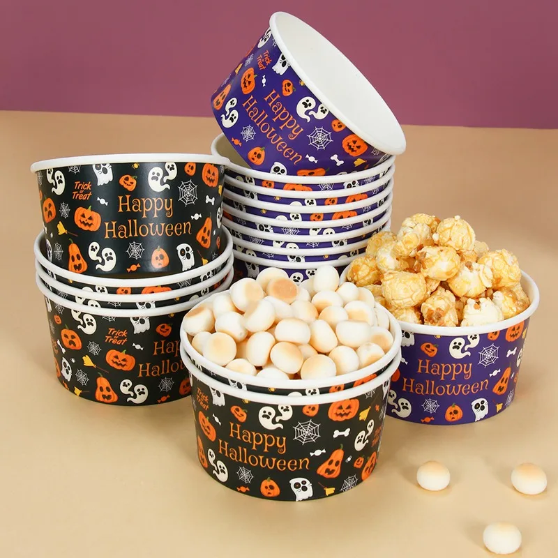 2026 Halloween-Muster Papierbecher mit Kürbis-, Geister- und Spinnen-Print, Snack- und Eiscreme-Schalen für Halloween-Feierlichkeiten zu Hause – Detail 6