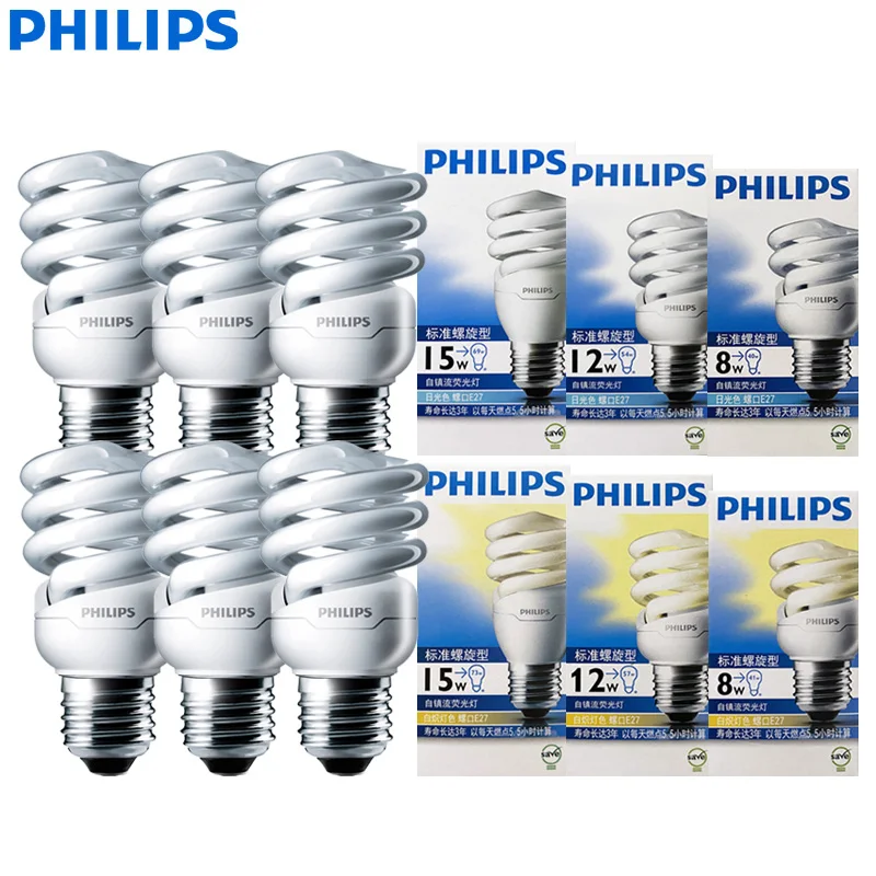 Philips Compact Fluorescent E27 Spiral Light Energy Saving Bulbs Tornado Series 8W 12W 15W 2700K 6500K Twister Shape Lamps