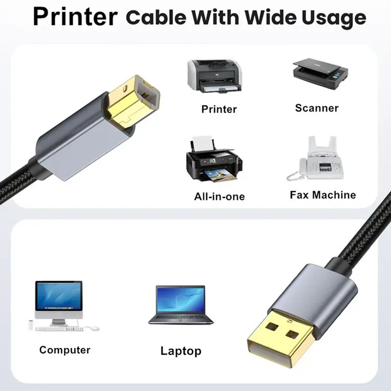 USB Printing Cotton Mesh Gold Plated USB 2.0 A to B Male Head Printer Scanner MIDI Controller Electronic Keyboard Adapter Cable