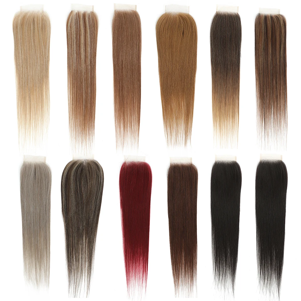 Straight Ombre Colored Synthetic Hair 4x4 Lace Closure 1B 30 27 Natural Black Brown Color Swiss Lace Closure Free Part