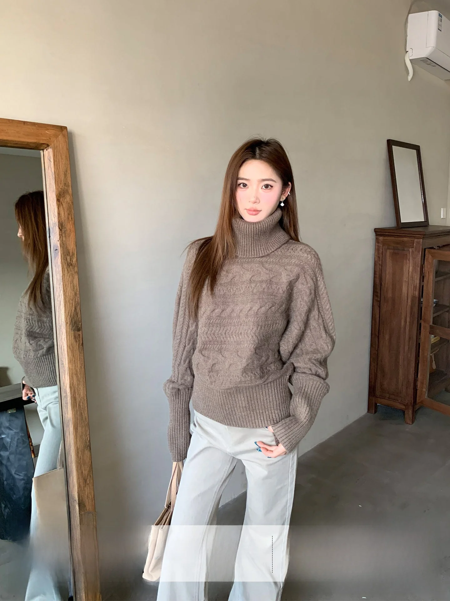 

Orange Tree High Ne Knitted Sweater Women's Winter Faionable Lazy Layering Scarf Detachable Twist Yarn Long Sve Top