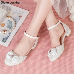 Scarpe da ragazza Sweet Lolita Ruffles Bowknot Lace Bridal Wedding Flats donna tacco alto bordato Princess Dress Party Shoes Size30 33