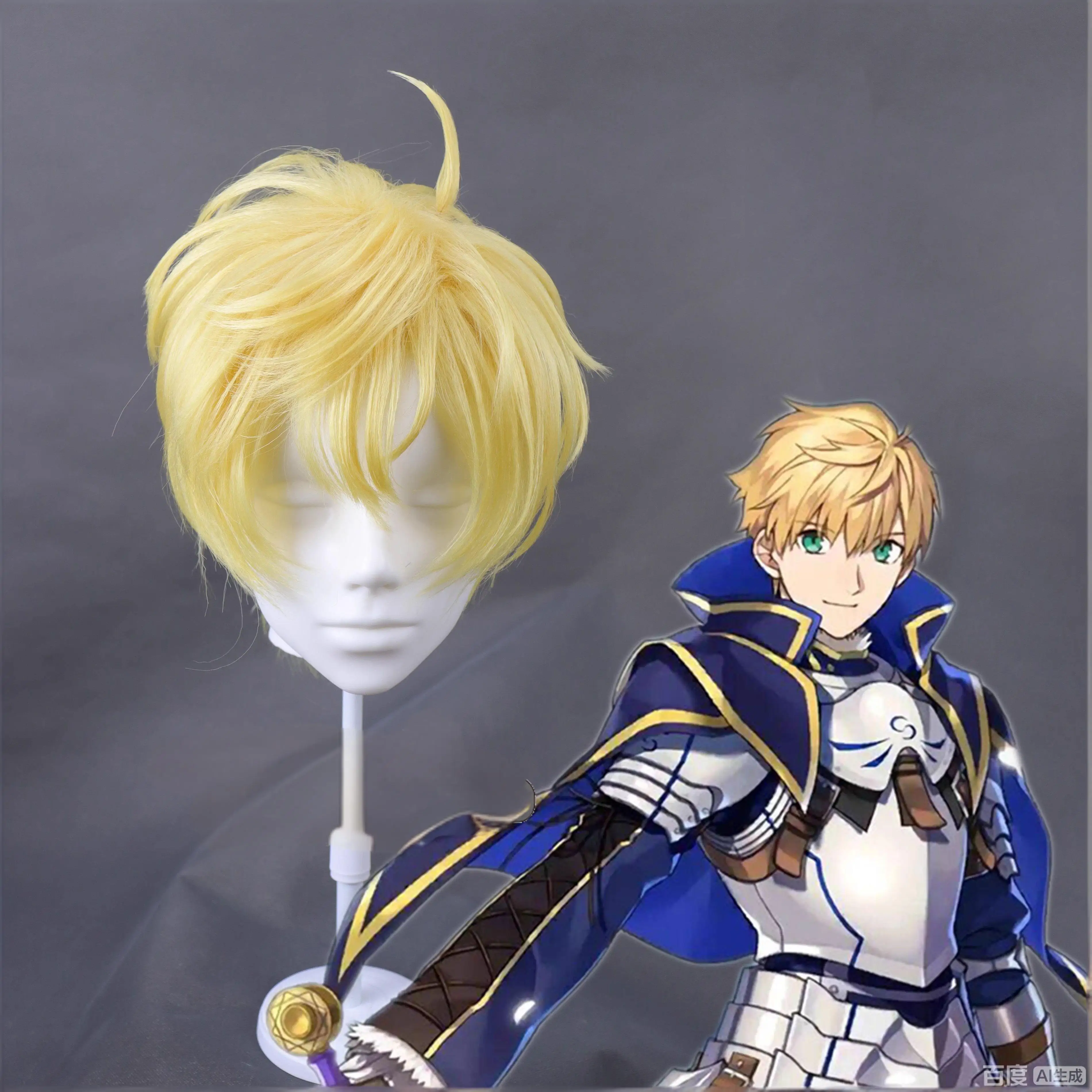 Blonde Short Layered Cosplay Wig with Side Part Tuft Heat Resistant for Medieval Knight Legend Costume