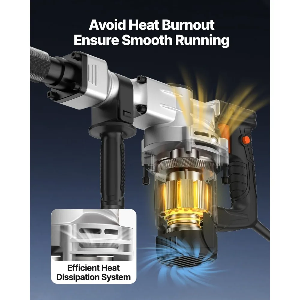 Palu Beton Listrik 1400W Heavy-Duty untuk Pembongkaran, Termasuk 2 Pahat, 2900 BPM untuk Pemecah Beton, Kotak Portabel