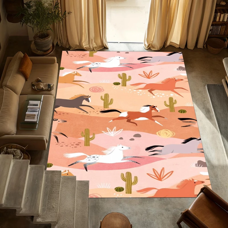 Boho Western Rug Soft Non-Slip Washable Kids Area Carpet Pastel Desert Pattern Floor Mat for Nursery Playroom and Bedroom