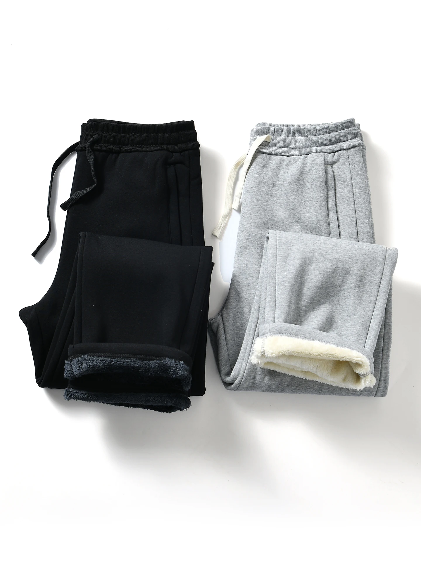 Japanese Style Fleece Lined Thickened Soft Skin-friendly Men's Casual Straight Leg Sweatpants Elastic Waist Cotton Blend Fabric